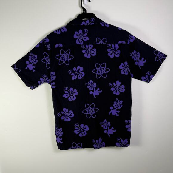 Rip Curl  Mens purple black floral Button Up Short Sleeve Hawaiian Beach size L - Picture 4 of 6